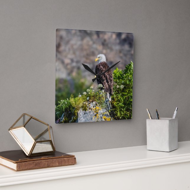 Örn sitta vid sten fyrkantig klocka (Kontor)