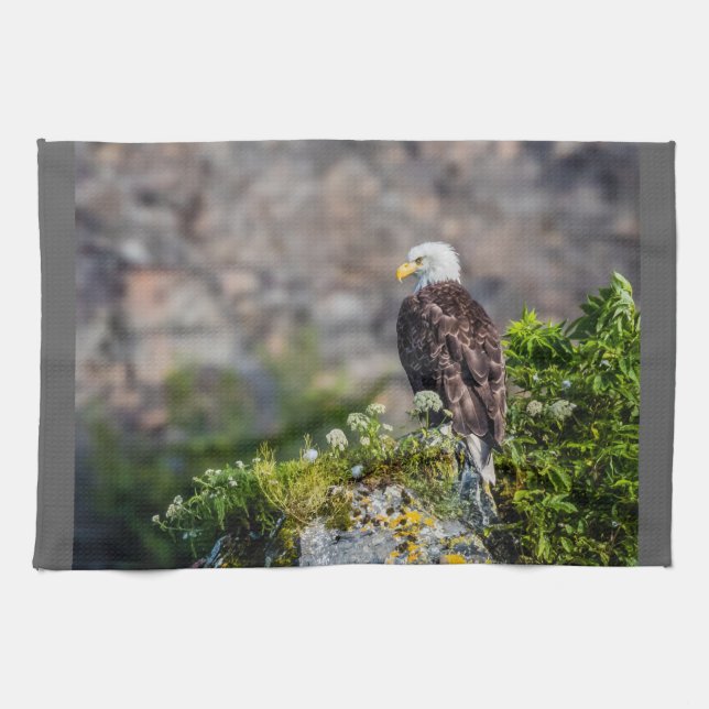 Örn sitta vid sten kökshandduk (Horisontell)