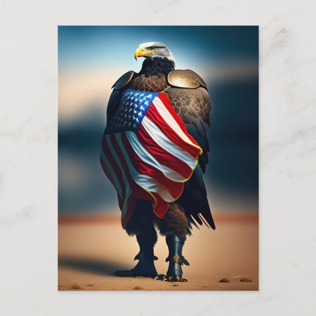 Örn som äger en amerikansk Flagga Vykort (Framsida)