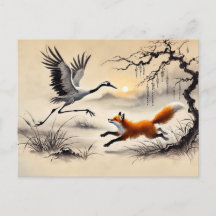 Örn som jagar en trana kinesisk tuschmålning