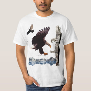 Örn, Totem Pole, Raven & Mountain-scenen T-shirt