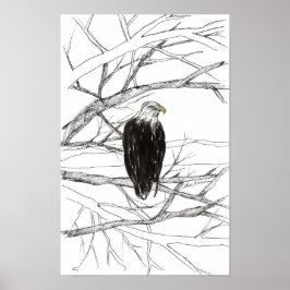 Örn Träd Öken Landskap Bläck Skiss Poster