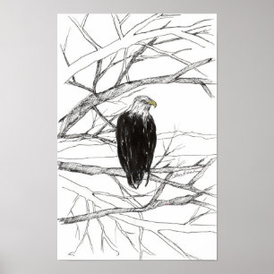 Örn Träd Öken Landskap Bläck Skiss Poster
