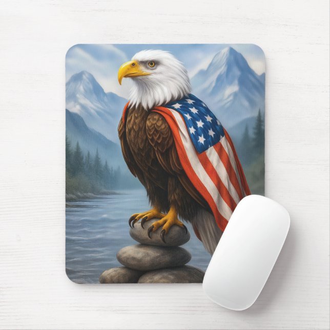 Örn under amerikansk Flagga Musmatta (Med mus)