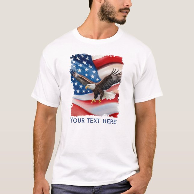Örn & US Flagga 4 juli T Shirt (Framsida)