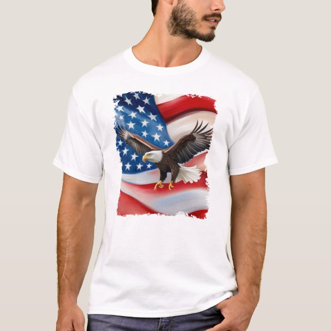 Örn & US Flagga 4 juli T Shirt (Framsida)