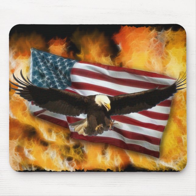 Örn, USA Flagga och Flames Patriotic Mousepad Musmatta (Framsidan)