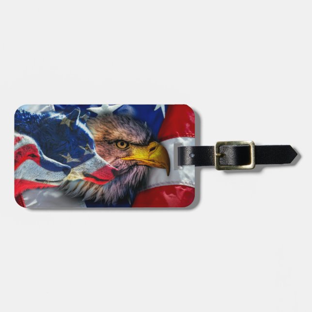 Örn Varg Amerikanska Flagga Bagagebricka (Horisontell Framsida)