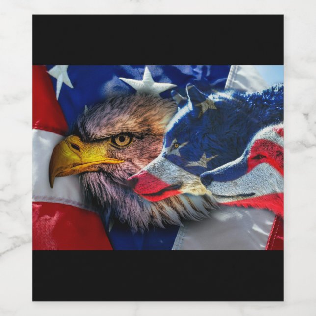 Örn Varg Amerikanska Flagga Vinflaska Etikett (Singel etikett)