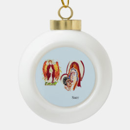 Ornament: Archangel Uriel & Virgin Mary & Jesus Julgranskula Keramik