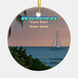 Ornament: Blå katamaran Sunset (cirkel) Julgransprydnad Keramik
