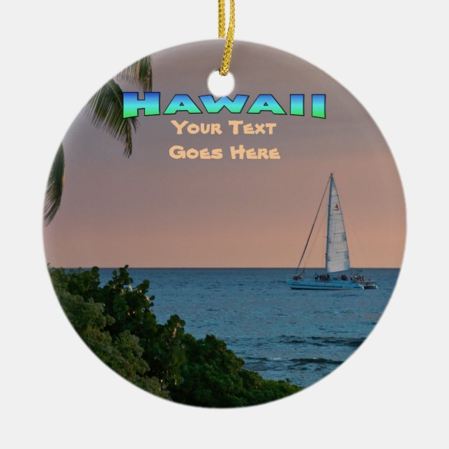 Ornament: Blue Catamaran Sunset (Circle) Julgransprydnad Keramik (Framsidan)