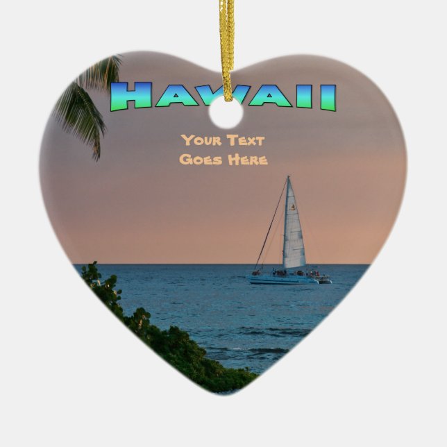 Ornament: Blue Catamaran Sunset (hjärta) Julgransprydnad Keramik (Framsidan)