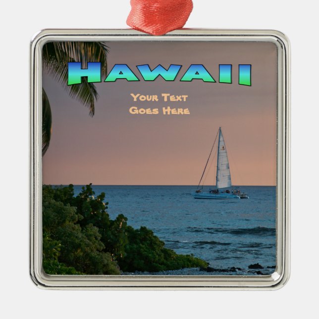 Ornament: Blue Catamaran Sunset (Premium Square) Julgransprydnad Metall (Framsidan)