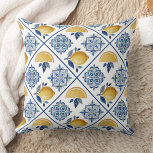 Ornament broderad slät citron kudde