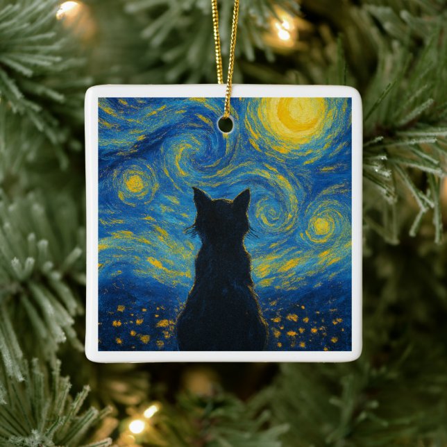 Ornament Cat Starry Night Van Gogh  (Träd)