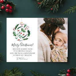Ornament Christmas Floral Ball Family Photo Julkort