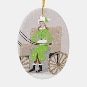 Ornament, Dam i en buggy i Snö Julgransprydnad Keramik