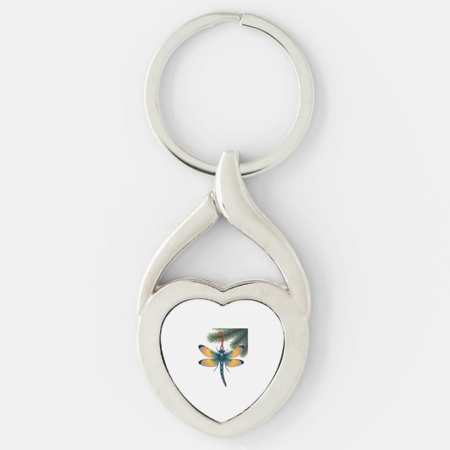 Ornament Dragonfly Twisted Heart Silverfärgad Nyckelring (Framsidan)