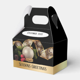 Ornament, Evergreen och Guld Ribbon Favor Box Presentaskar