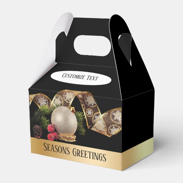 Ornament, Evergreen och Guld Ribbon Favor Box Presentaskar (Framsidan Sidan)