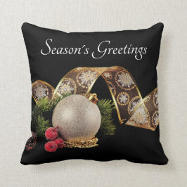 Ornament, Evergreen och Guld Ribbon Kudde