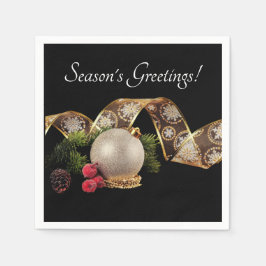 Ornament, Evergreen och Guld Ribbon Pappersservett