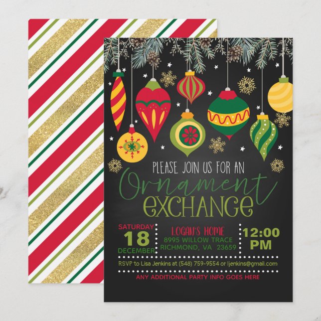 Ornament Exchange-inbjudan - Blk Inbjudningar (Fram/baksida)