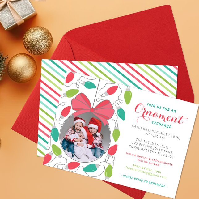 Ornament Exchange Party Inbjudan med Photo (Ornament Exchange Party Invitation)