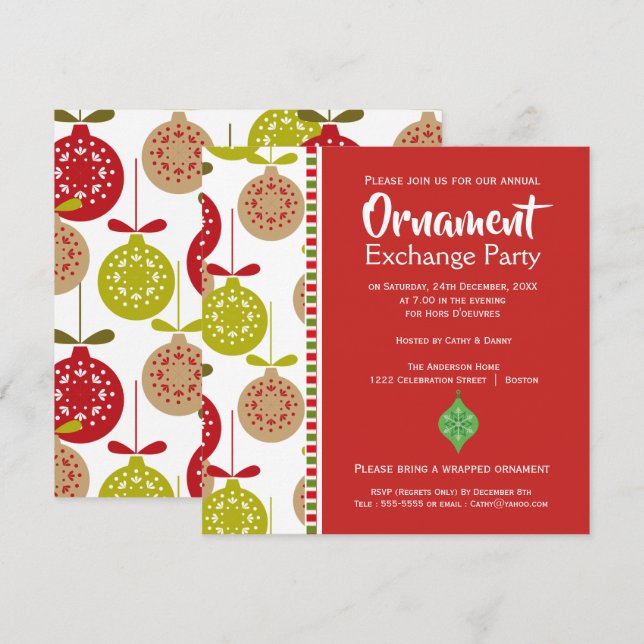 Ornament Exchange Party - julinbjudan Inbjudningar (Fram/baksida)