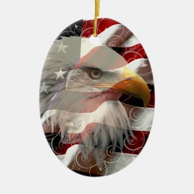 Ornament för amerikanska Eagle Flagga Oval (Framsidan)
