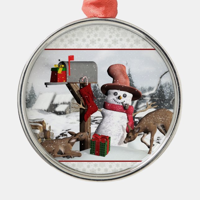 Ornament för dekorerad postlåda Snögubbe Hjort Sil (Framsidan)