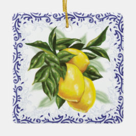 Ornament för royal Blue Toile Filigree Lemons