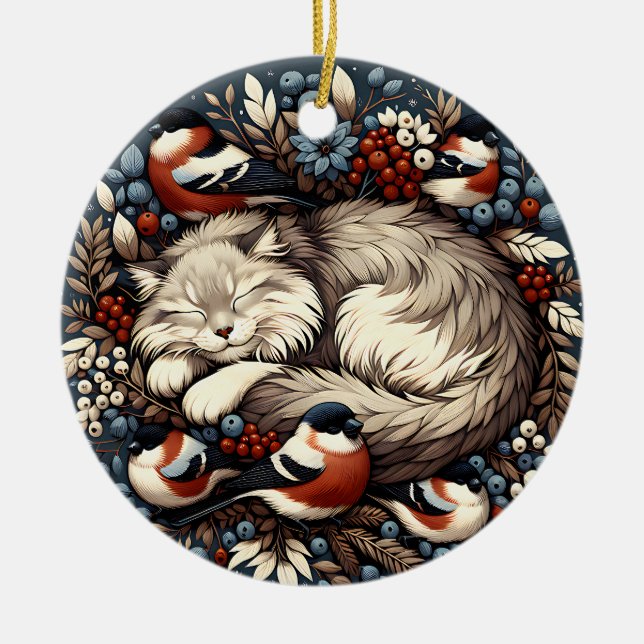 Ornament för sömnkatt och bullfinkar (Framsidan)