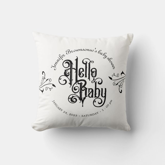 Ornament Frame Gothic Hello Baby Shower Kudde (Framsida)