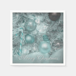 Ornament God jul Helgdag Teal Grönt Träd Pappersservett