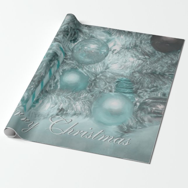 Ornament God jul Teal Grönt Träd Helgdag Presentpapper (Utrullad)