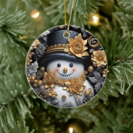 Ornament Golden Snögubbe med Ro