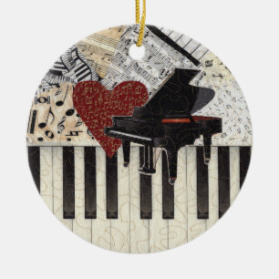 Ornament - Grand Piano med hjärta, musik, musik