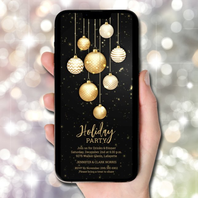 Ornament guld Julgran Inbjudningar (Gold Christmas Tree Ornaments Invitations - INSTANT DOWNLOAD and/or PRINTED)
