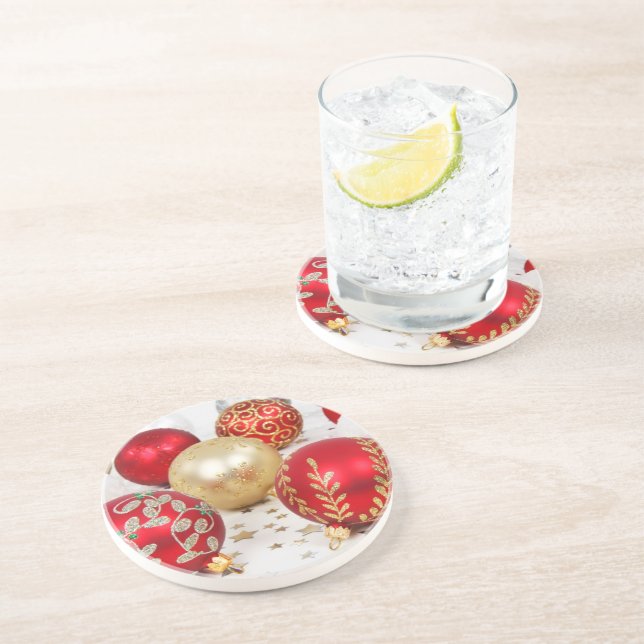 Ornament guld, röda prydnadsföremål, jul, Glitter Underlägg (Sidan)