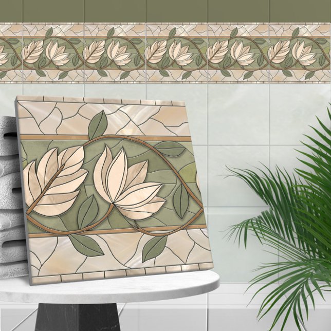 Ornament i art nouveau Blommigt gräns Kakelplatta (Skapare uppladdad)