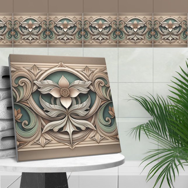 Ornament i art nouveau Blommigt gräns Kakelplatta (Skapare uppladdad)
