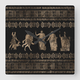 Ornament i Gudom och Meander nyckel Fyrkantig Klocka