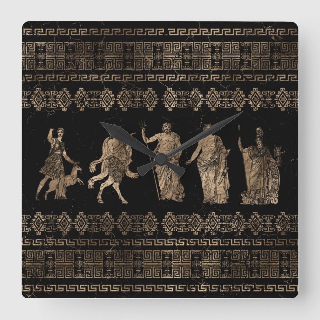 Ornament i Gudom och Meander nyckel Fyrkantig Klocka (Framsida)