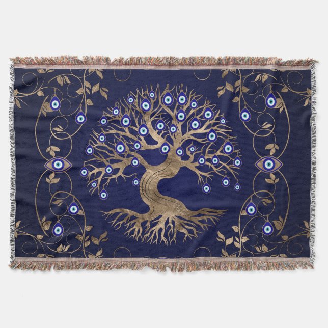 Ornament i Livets träd Evil Öga Filt (Framsidan)