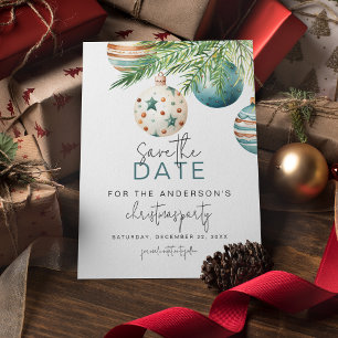 Ornament i Teal & Guld Träd Jul Party Spara Datumet