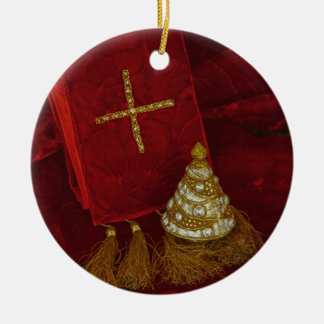 Ornament jul religiösan träd kor, trosröd (Framsidan)