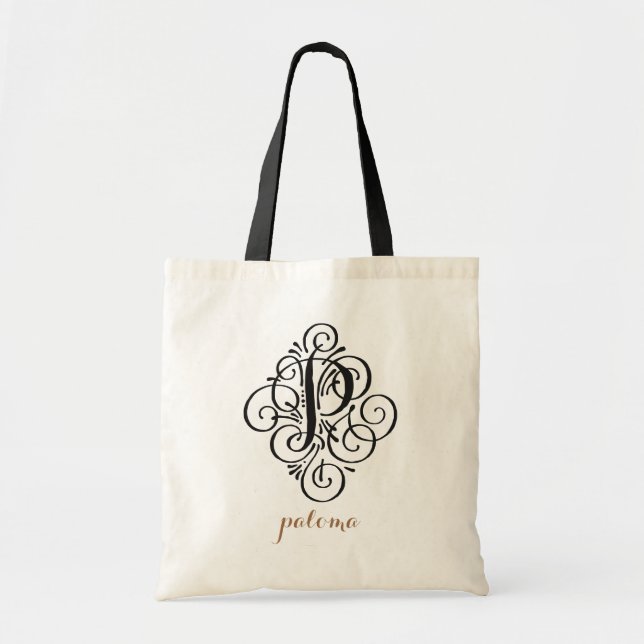 Ornament Monogram Swash Personlig Initial "P" Tygkasse (Framsidan)