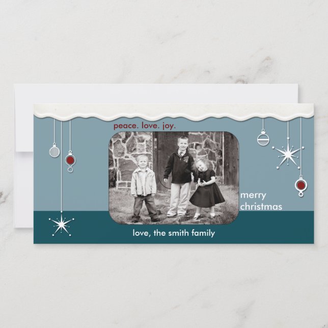 Ornament och Snö jul Hälsning Julkort (Framsida)